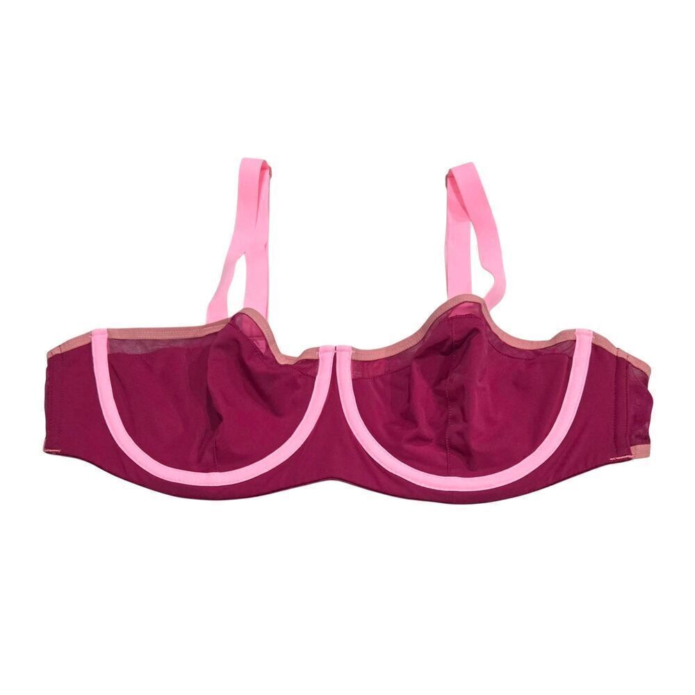 Parade Dream Balconette Bra Size 38D Pink Maroon Mesh Underwire